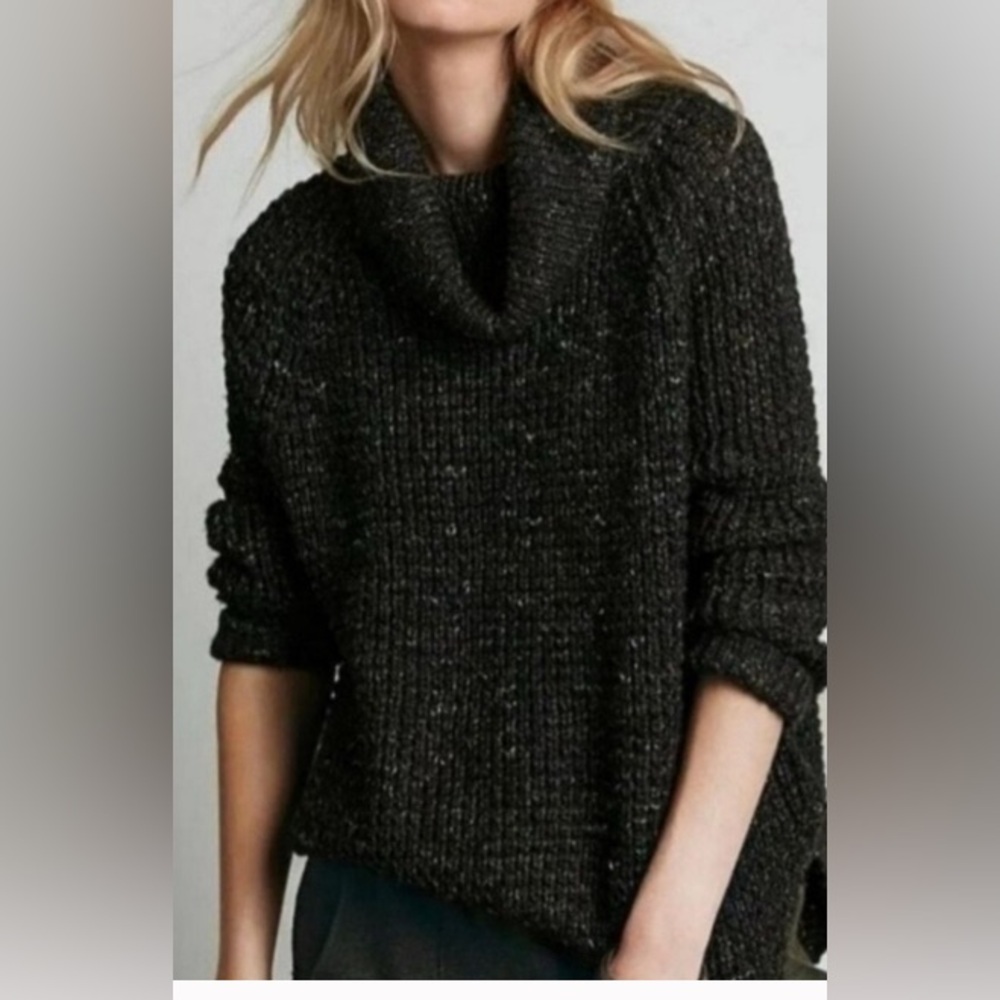 Free People Dylan Tweedy High Neck Oversized XS Ribbed Knit Sweater Round Hem